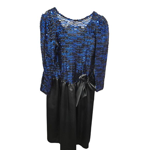 Vintage Cachet Bari Protas Sequin Black Blue Prom Dress Size 13 14 Drop Waist - Picture 1 of 13